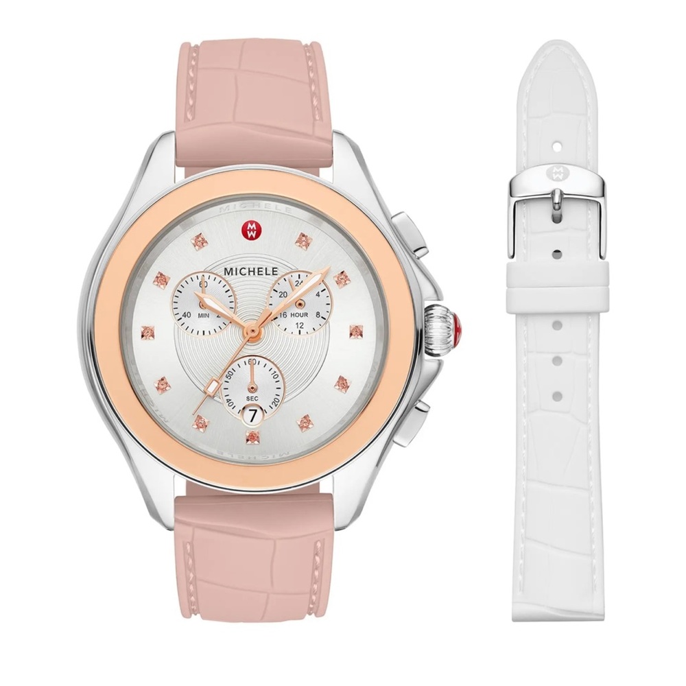 Michele Cape Chronograph Silicon Strap Watch, 40mm